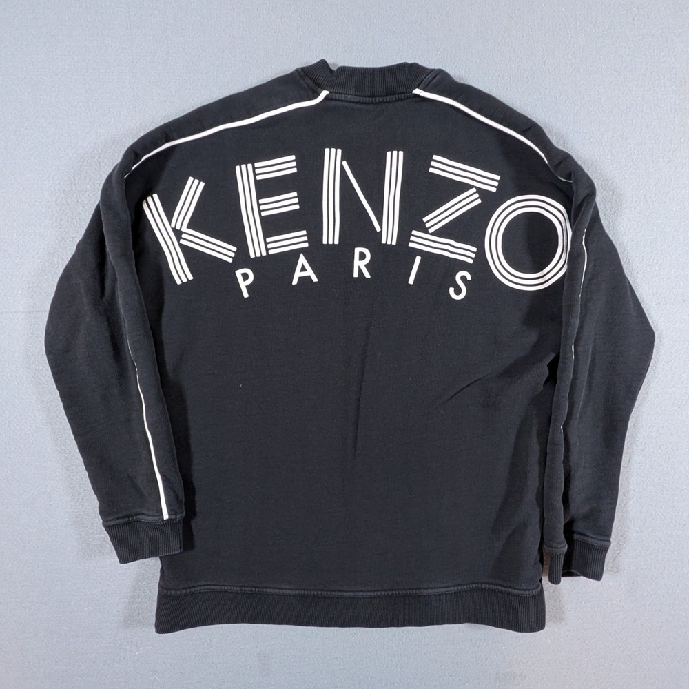 Kenzo Sweatshirt Mens XS Black V-Neck Big Logo Graphic Piping Pullover